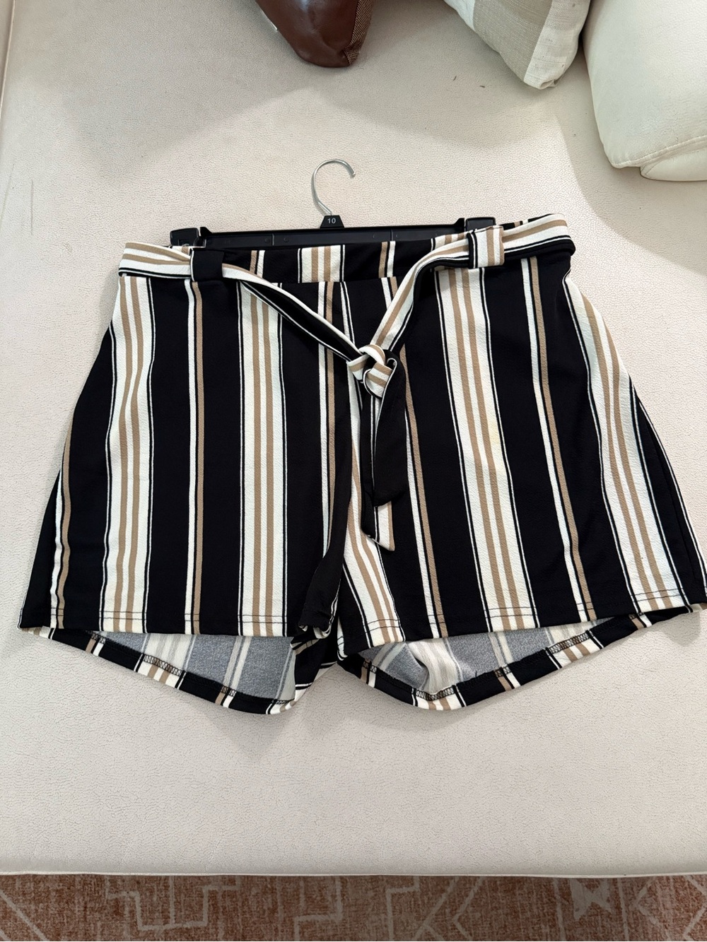 Hot Kiss Black, Tan & Cream Striped Paperbag Shorts